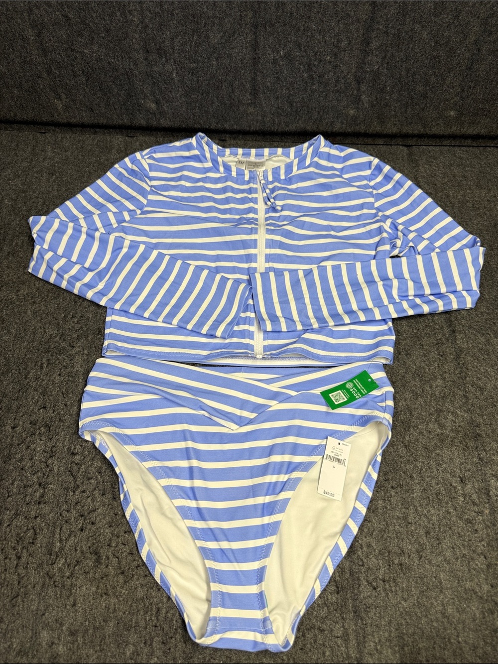 GAP Girls Long-Sleeve Stripe Rashguard Set - Light Blue & White